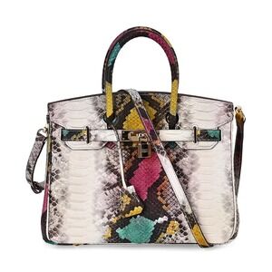 Women's Multicolor White Snake Skin Print Top Handle Bag Satchel Crossbody